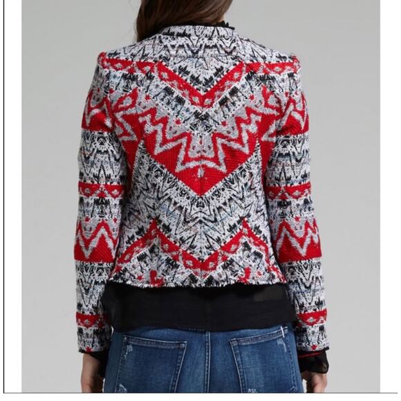 IRO Kroe Red Tweed Tapestry Short Cropped Jacket Small - Picture 3 of 12